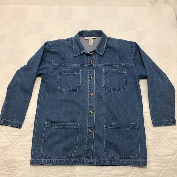 Clementine women's denim 4 pocket long sleve button front shirt Large - Picture 1 of 4